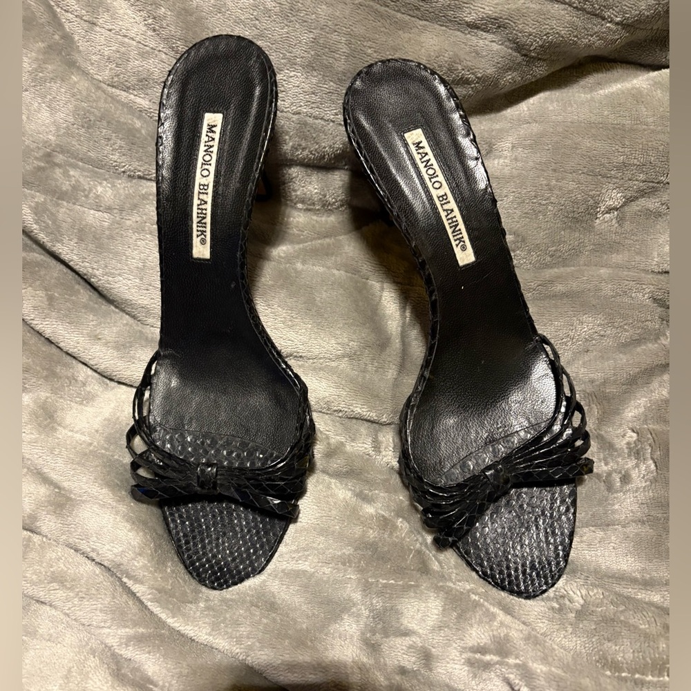 Manolo Blahnik Black Strappy Slide Sandals